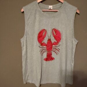 Sleeveless Gray Tank Top with Red Lobster Graphic size runs small A1